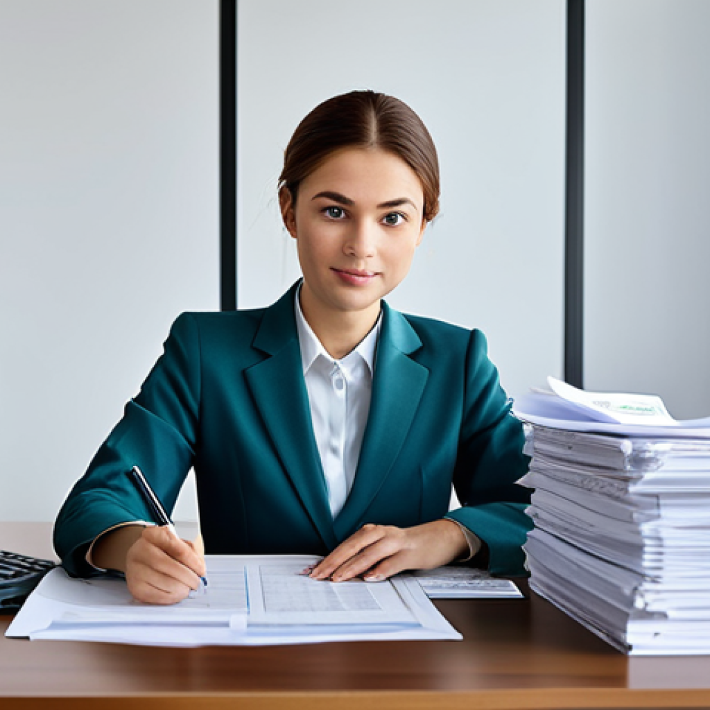 **
"A young woman in a professional setting, wearing modest business attire, working at a desk covered with documents, fully clothed, appropriate content, safe for work, perfect anatomy, natural proportions, modern office background, professional photography, high quality, family-friendly"
**