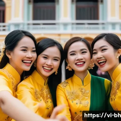 Home 33 이론 실무 통합을 위한 커리큘럼 개발 전략 - **Prompt:** A group of young Vietnamese women in Ao Dai, giggling and taking selfies in front of the...