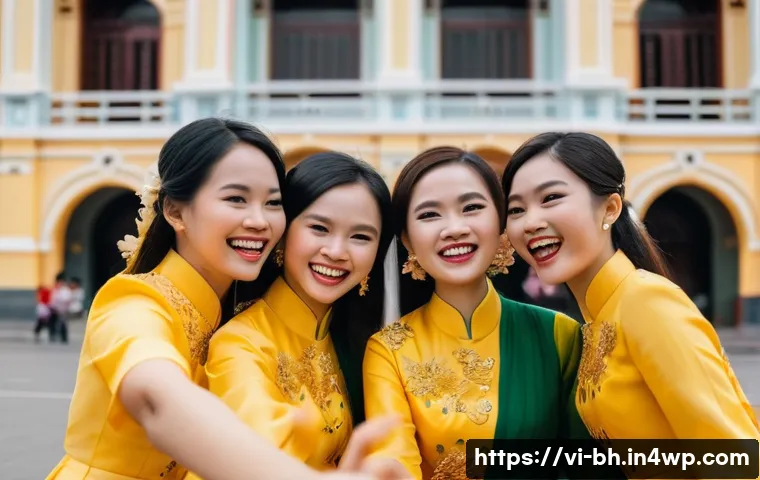 이론 실무 통합을 위한 커리큘럼 개발 전략 - **Prompt:** A group of young Vietnamese women in Ao Dai, giggling and taking selfies in front of the...