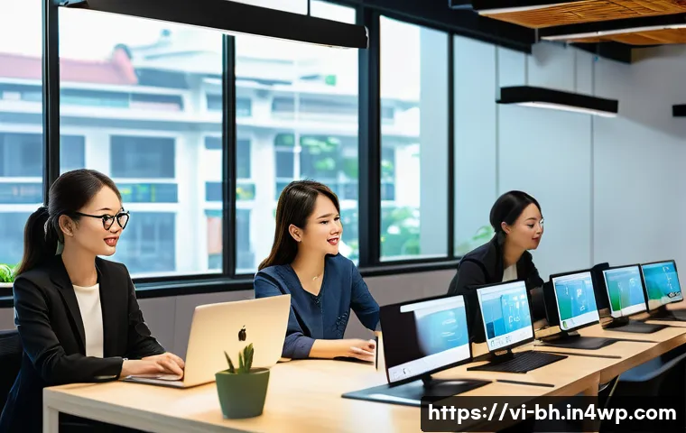 이론 실무 격차 해소를 위한 학습 성과 분석 - A modern Vietnamese office setting where a diverse group of young professionals actively engage in a...